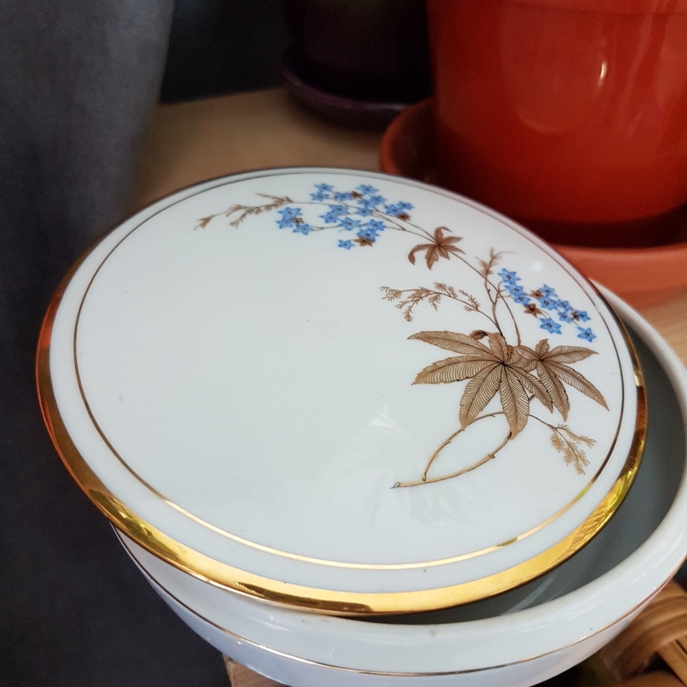 Vintage trinket ceramic dish with lid